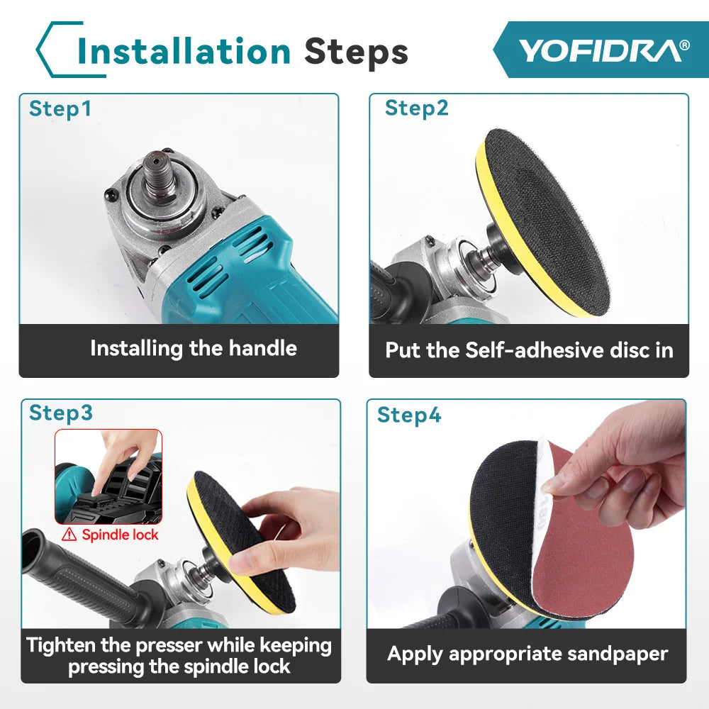 Amoladora Eléctrica 2 en 1 YOFIDRA 125mm – Brushless, 3 Velocidades para Madera y Metal