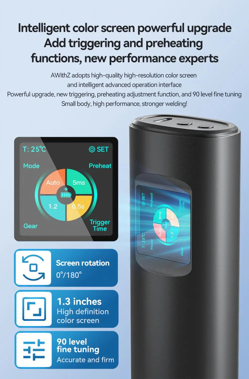 Soldador de Puntos Portátil AWithZ – 90 Niveles Ajustables para Baterías 18650