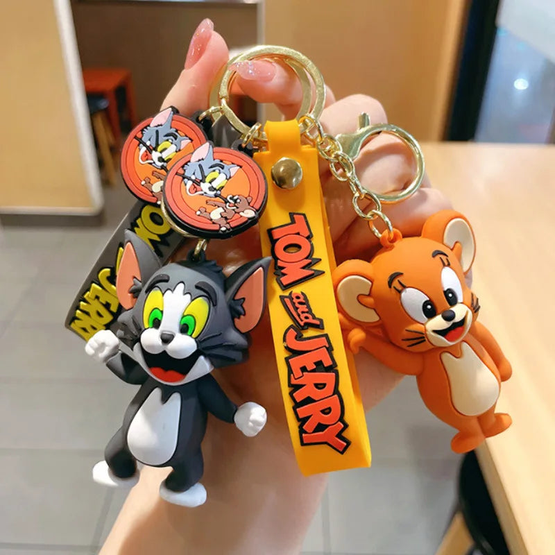 Anime Disney Keychain kawaii Tom and Jerry Cartoon Figure PVC Doll Bag Keyring Ornament Accessories Children Toys Birthday Gifts