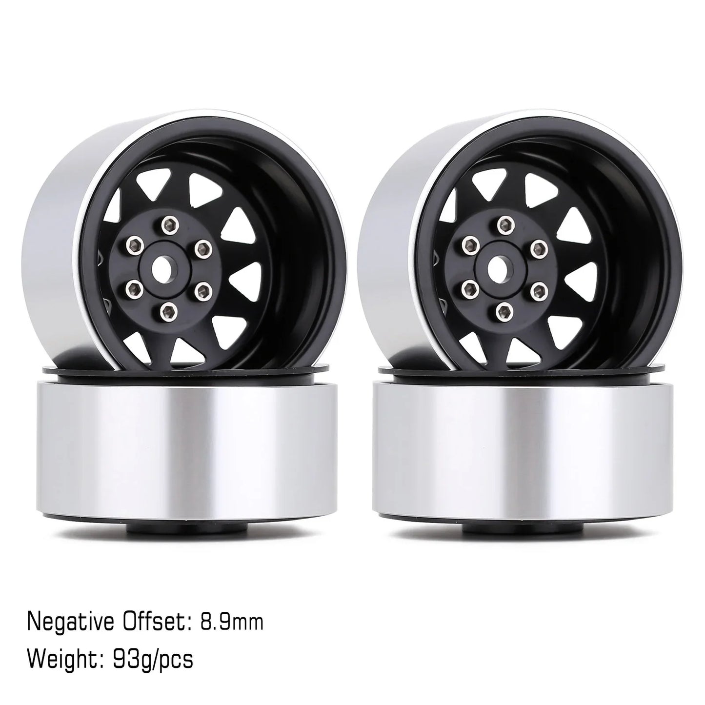 INJORA Rueda Beadlock 1.9" Metal Deep Dish – Offset Negativo 8.9mm para RC Crawler TRX4 y Axial SCX10