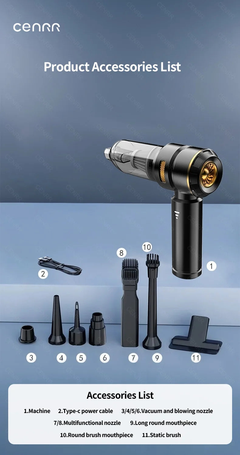Aspiradora Portátil para Coche CENRR 998000PA — Potente y Sin Cable