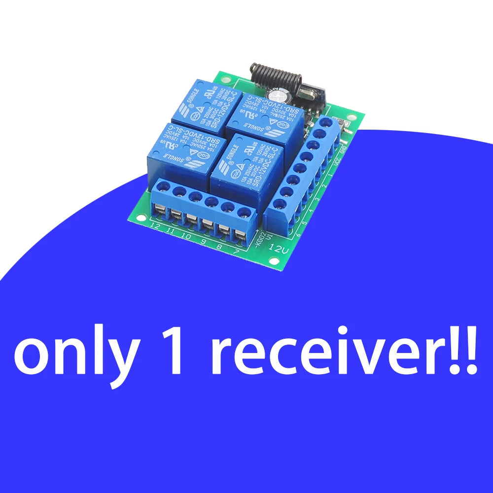 Control Remoto Inalámbrico Universal RF433MHz 12V – Módulo Receptor 4CH