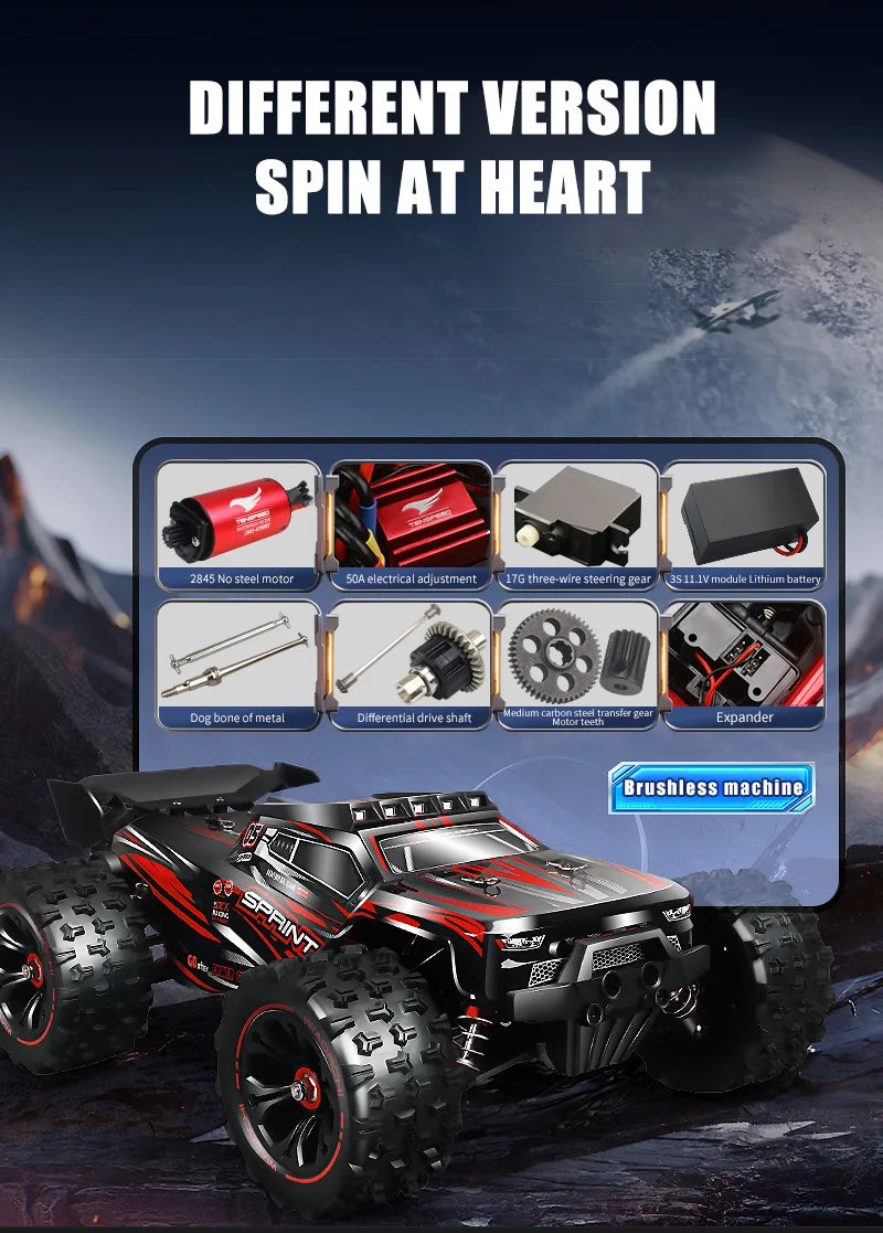 RC Car 1:16 4WD – Monster Drift Truck con LED, Alta Velocidad 50/85KM/H para Niños