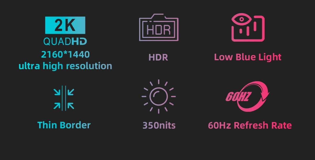 ZSUS 14" 2K Portable Monitor – 2160x1440, 60Hz, 100% sRGB, HDR10, USB-C, HDMI, Built-in Speakers