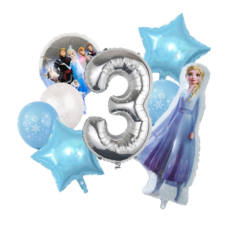 Decoración de Cumpleaños Disney Frozen – Mantel, Globos y Vajilla Azul para Fiesta Infantil