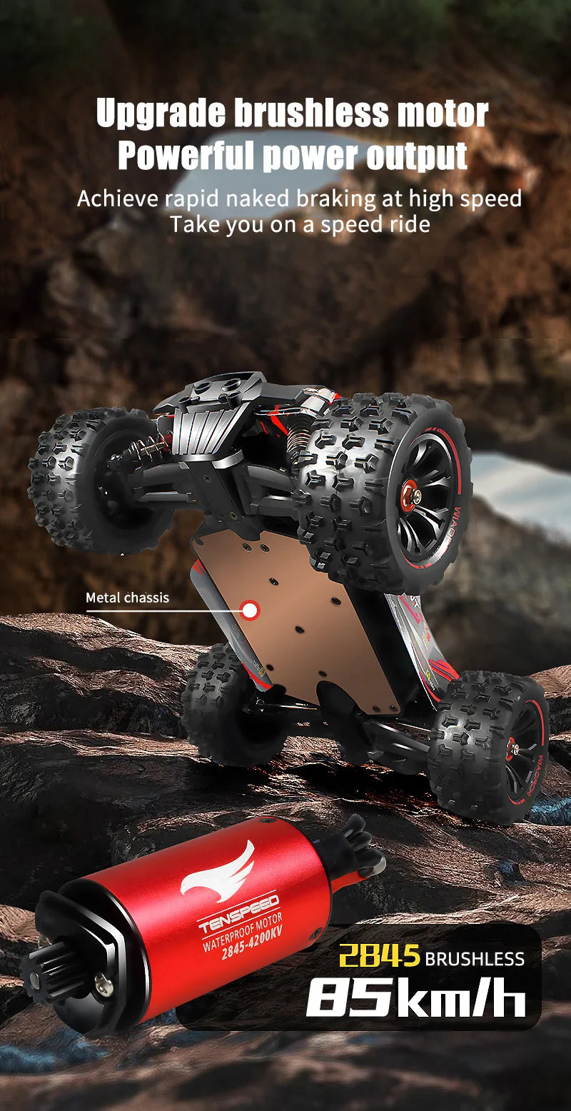 RC Car 1:16 4WD – Monster Drift Truck con LED, Alta Velocidad 50/85KM/H para Niños