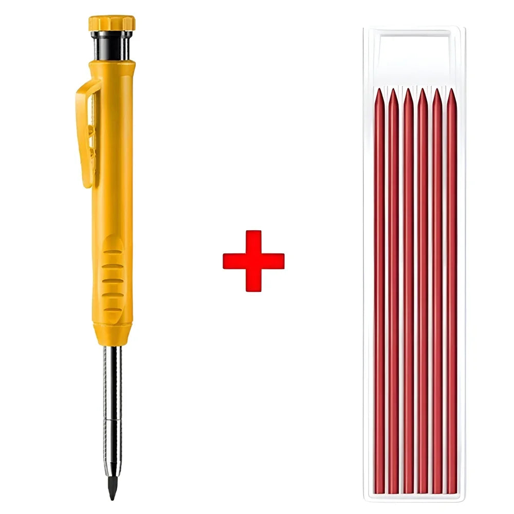 Lápiz de Carpintero Sólido con Minas de Repuesto y Sacapuntas Integrado – Marcador Mecánico para Agujeros Profundos