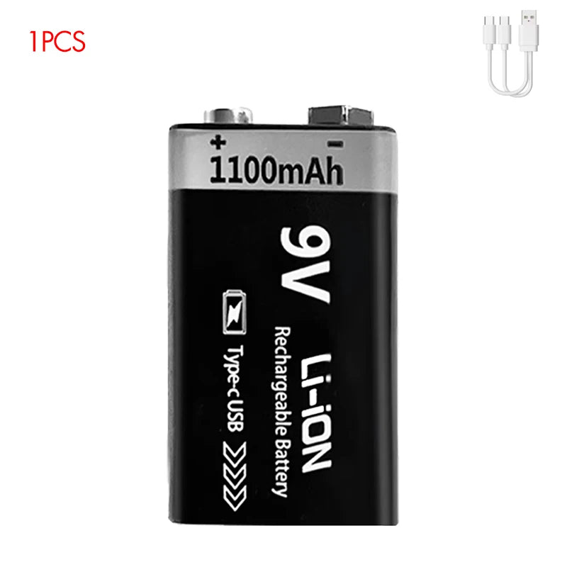 Batería Recargable Kuugro 9V 1100mAh USB Type-C – Li-ion para RC, Multímetro y Juguetes