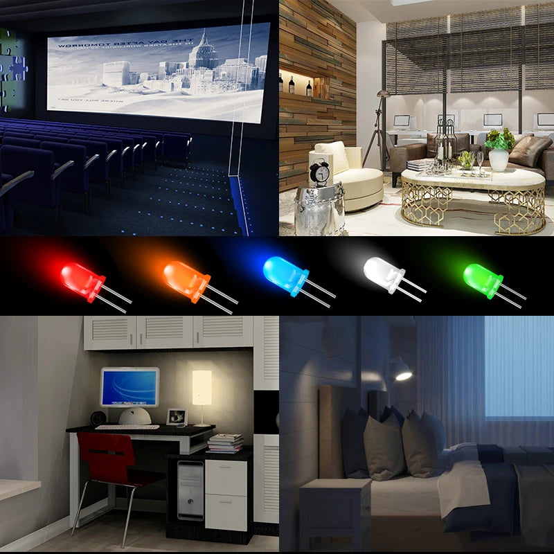 Kit de Diodos LED 5mm Multicolor – Luces Blanco, Rojo, Azul, Verde y Amarillo para Proyectos Electrónicos