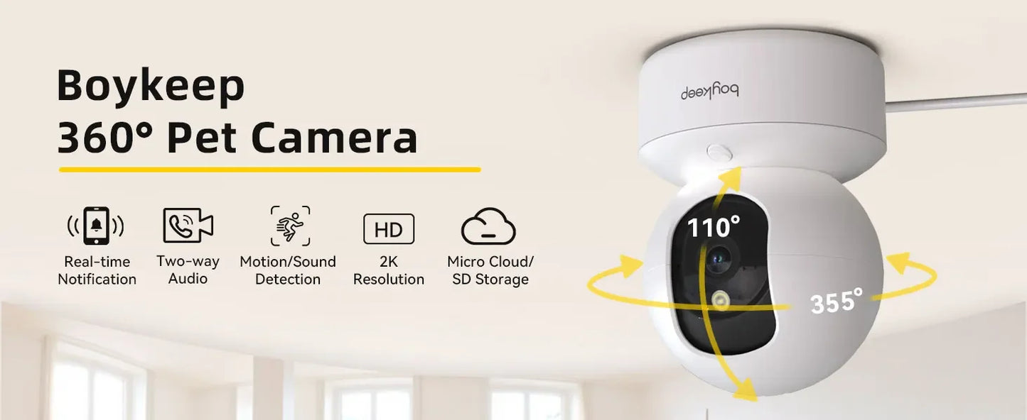 Cámara Inteligente BoyKeep 2K WiFi — Vigilancia Interior con Visión Nocturna y Audio Bidireccional K30