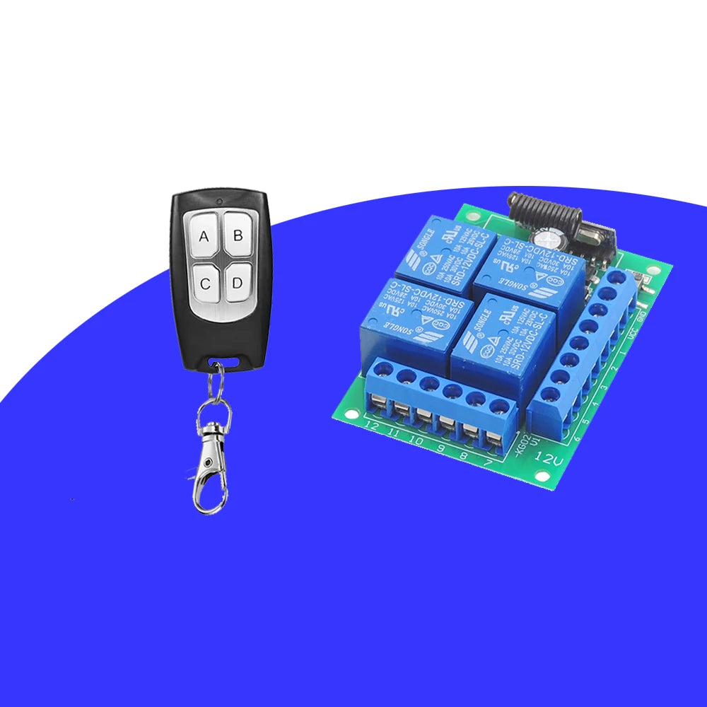 Control Remoto Inalámbrico Universal RF433MHz 12V – Módulo Receptor 4CH