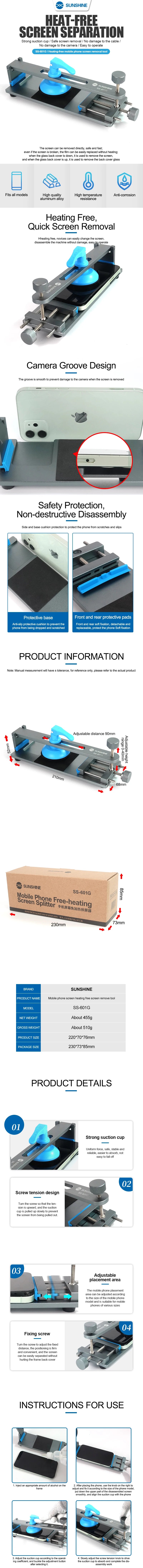 Separador de Pantallas SUNSHINE SS-601G – Herramienta de Reparación para Móviles