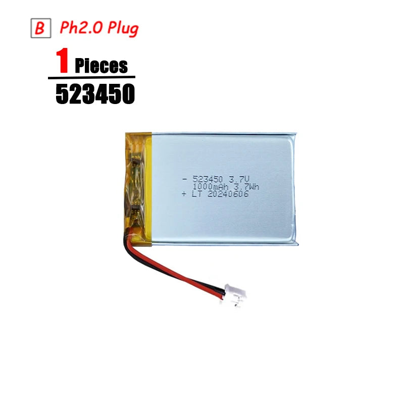 Batería LiPo 3.7V Recargable PH2.0 Plug – Compatible con PS4, GPS, Altavoces y MP3
