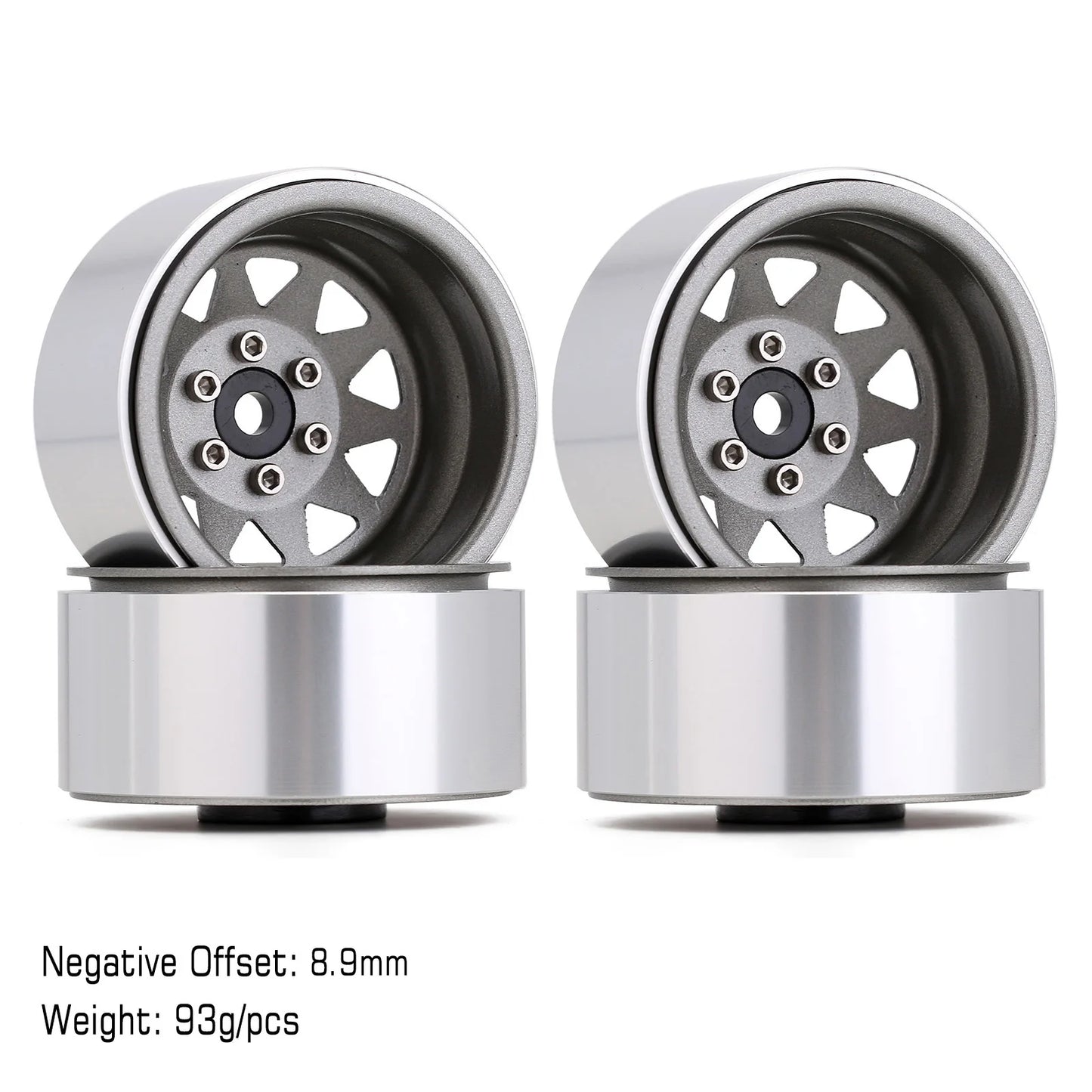 INJORA Rueda Beadlock 1.9" Metal Deep Dish – Offset Negativo 8.9mm para RC Crawler TRX4 y Axial SCX10