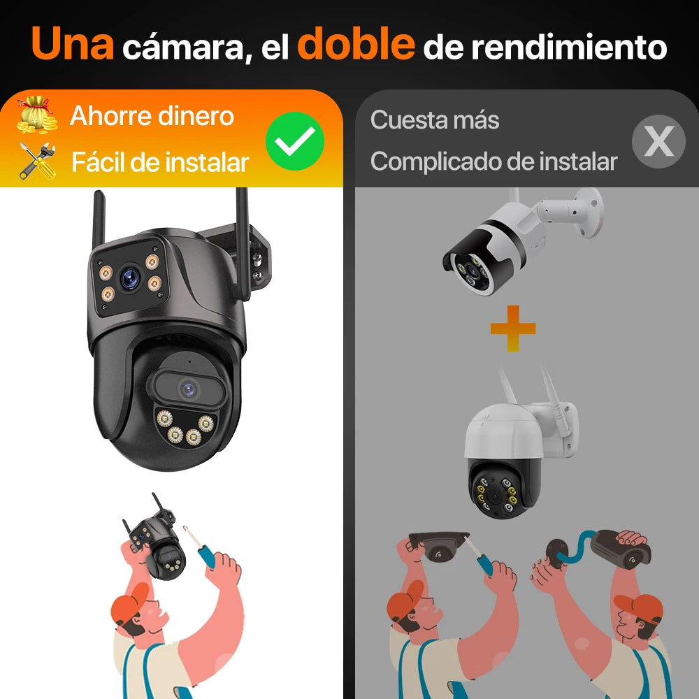 Cámara IP PTZ 4K 8MP WiFi con Doble Lente y Pantalla Dual — Seguridad Exterior HD