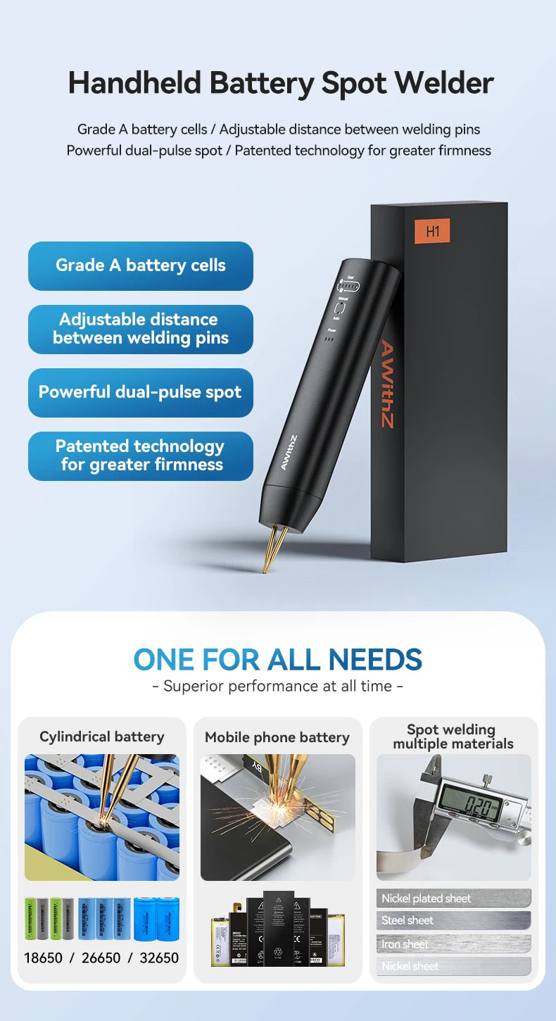 Soldador de Puntos Portátil AWithZ – 90 Niveles Ajustables para Baterías 18650