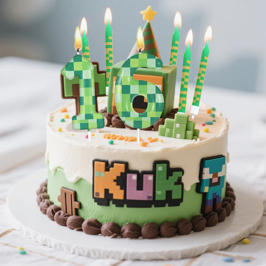 Velas Digitales Pixel Theme 0-9 – 7 Piezas para Cumpleaños y Fiesta