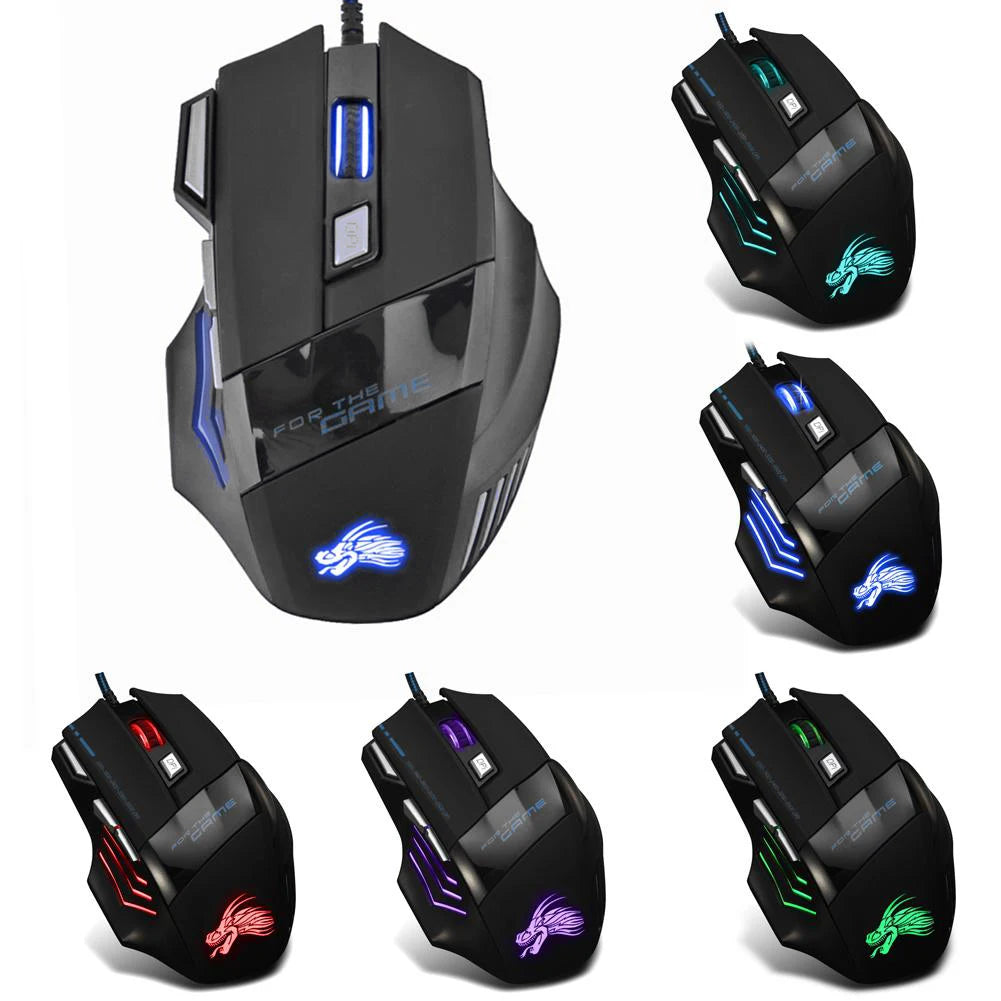 Mouse Gaming USB con Cable – 7 Botones, Retroiluminado RGB, 5500 DPI, Ergonómico, Óptico, para PC y Consolas
