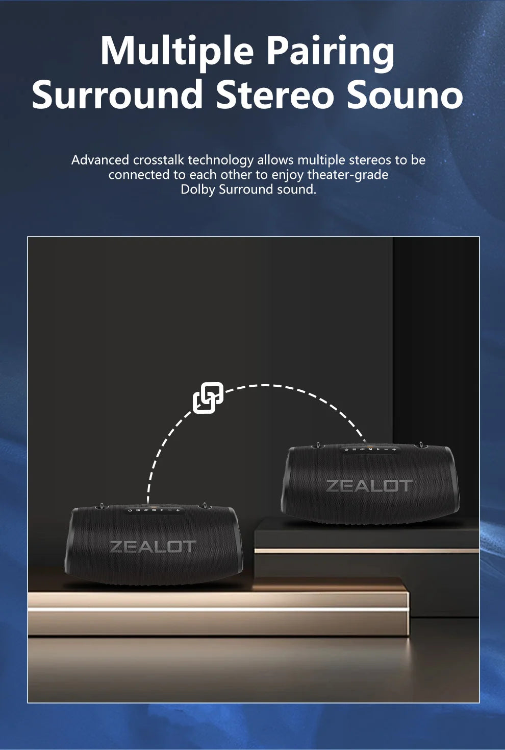 Altavoz Bluetooth Portátil ZEALOT S87 — 80W IPX6 Resistente al Agua con Subwoofer