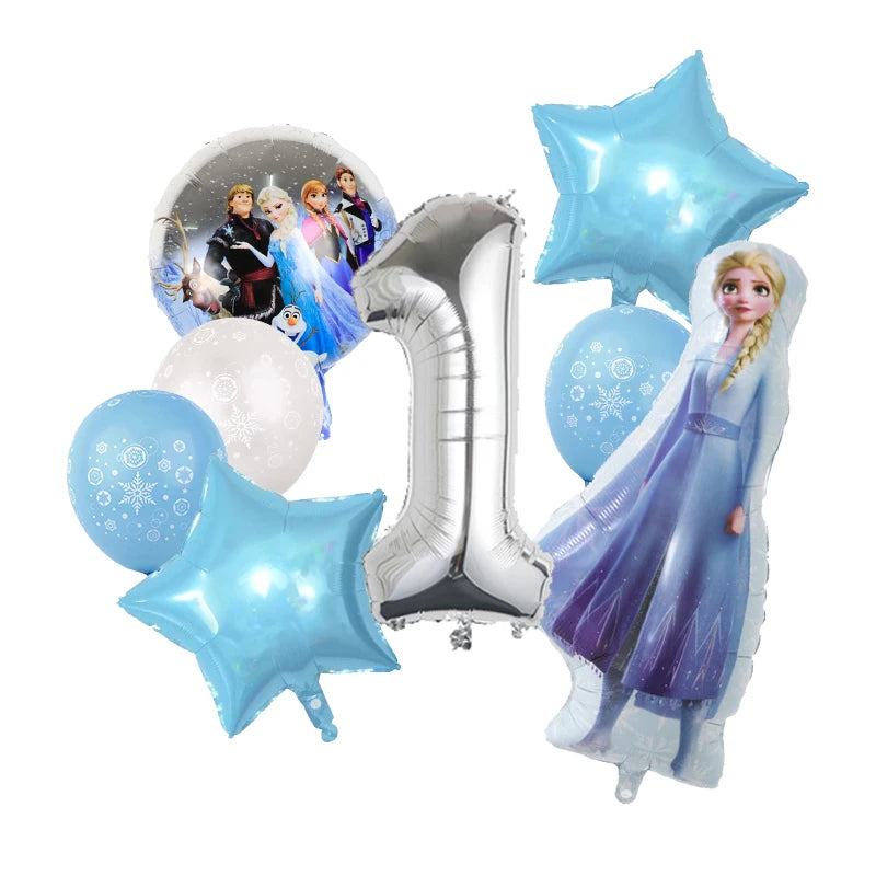 Decoración de Cumpleaños Disney Frozen – Mantel, Globos y Vajilla Azul para Fiesta Infantil