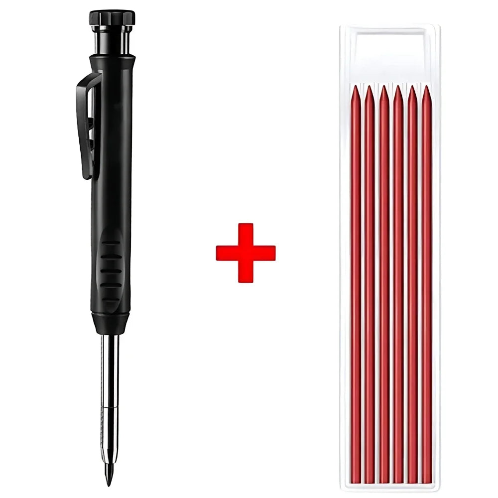 Lápiz de Carpintero Sólido con Minas de Repuesto y Sacapuntas Integrado – Marcador Mecánico para Agujeros Profundos