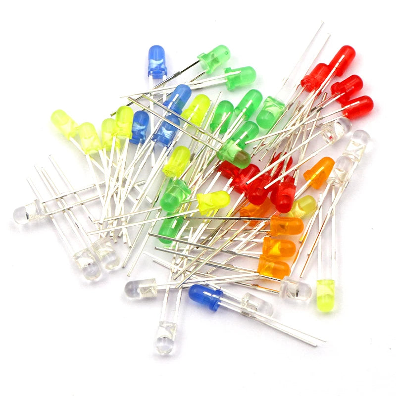 Kit de Diodos LED 5mm Multicolor – Luces Blanco, Rojo, Azul, Verde y Amarillo para Proyectos Electrónicos