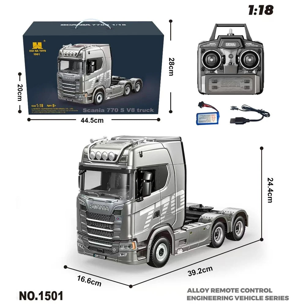 HUINA 1501 770S RC Truck 1/18 – Tractor y Trailer de Ingeniería con Luces y Sonido