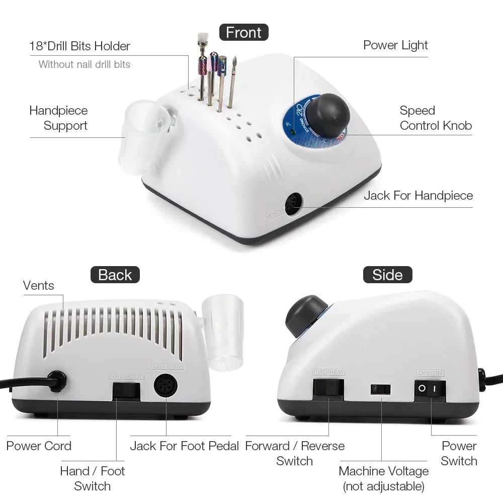 Lima Eléctrica para Uñas 65W Strong 210 — 35000RPM Manicura y Pedicura