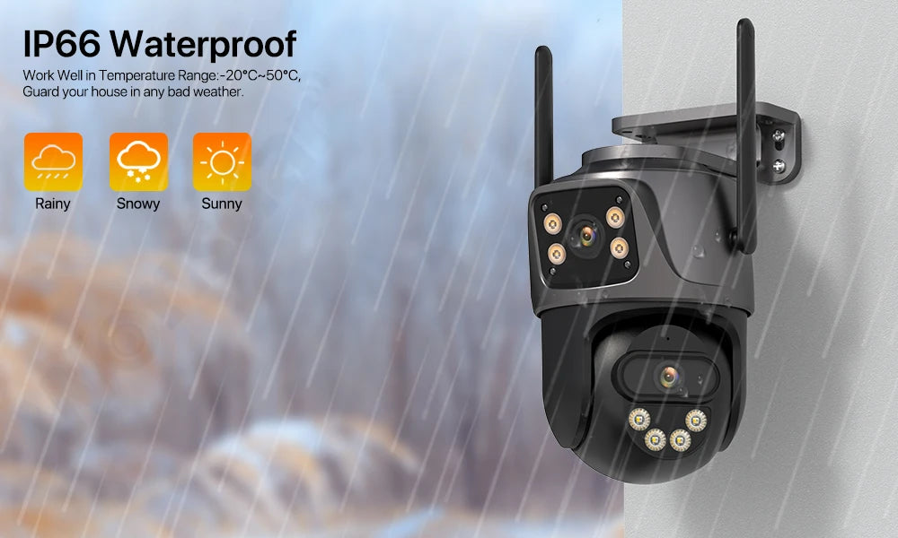 Cámara IP PTZ 4K 8MP WiFi con Doble Lente y Pantalla Dual — Seguridad Exterior HD