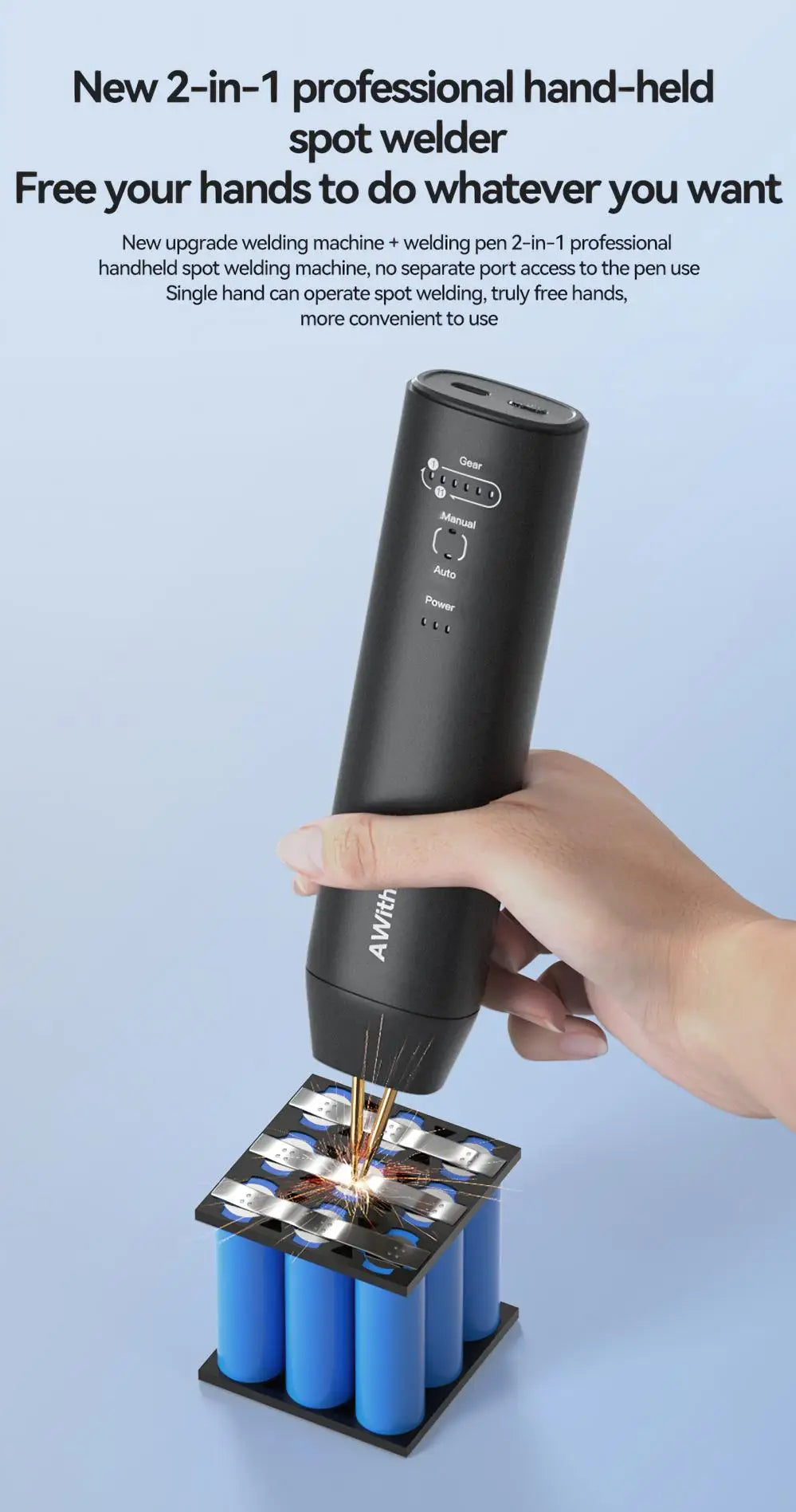 Soldador de Puntos Portátil AWithZ – 90 Niveles Ajustables para Baterías 18650