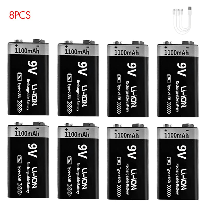 Batería Recargable Kuugro 9V 1100mAh USB Type-C – Li-ion para RC, Multímetro y Juguetes