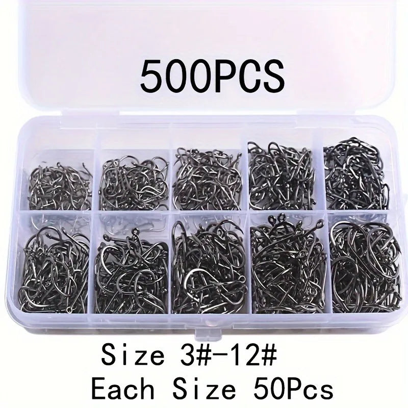 Anzuelos de Pesca 500pcs — Circulares, Barba Afiliada, 3#-12#