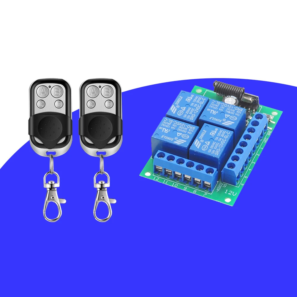 Control Remoto Inalámbrico Universal RF433MHz 12V – Módulo Receptor 4CH