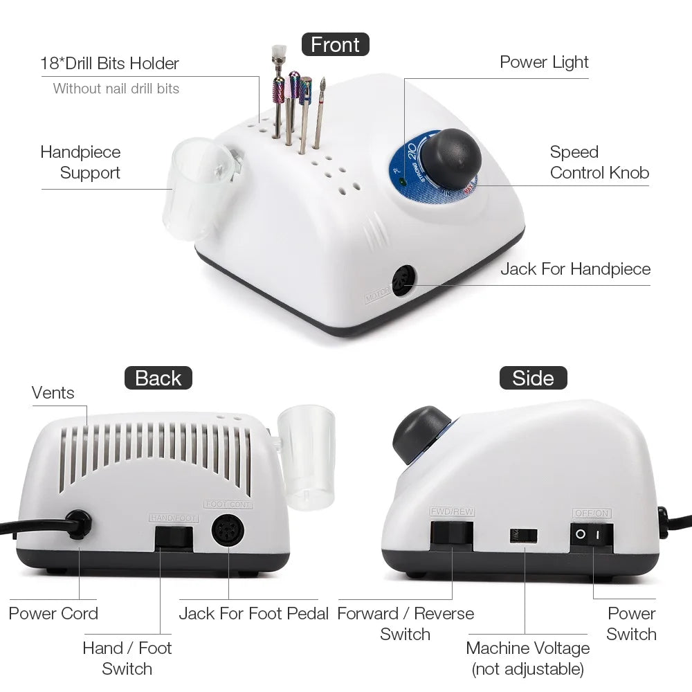 Lima Eléctrica para Uñas 65W Strong 210 — 35000RPM Manicura y Pedicura