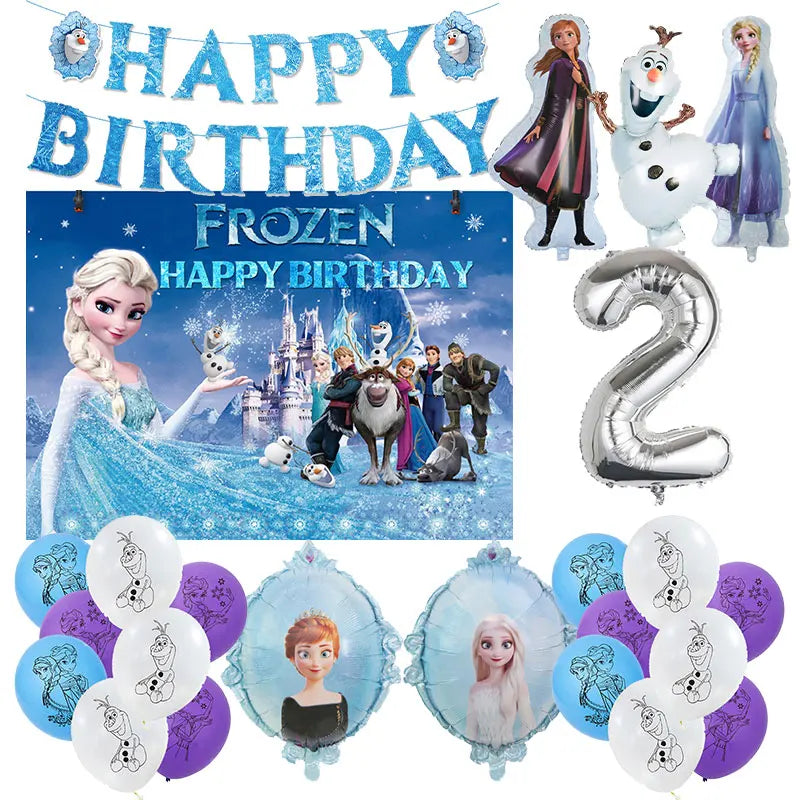 Decoración de Cumpleaños Disney Frozen – Mantel, Globos y Vajilla Azul para Fiesta Infantil