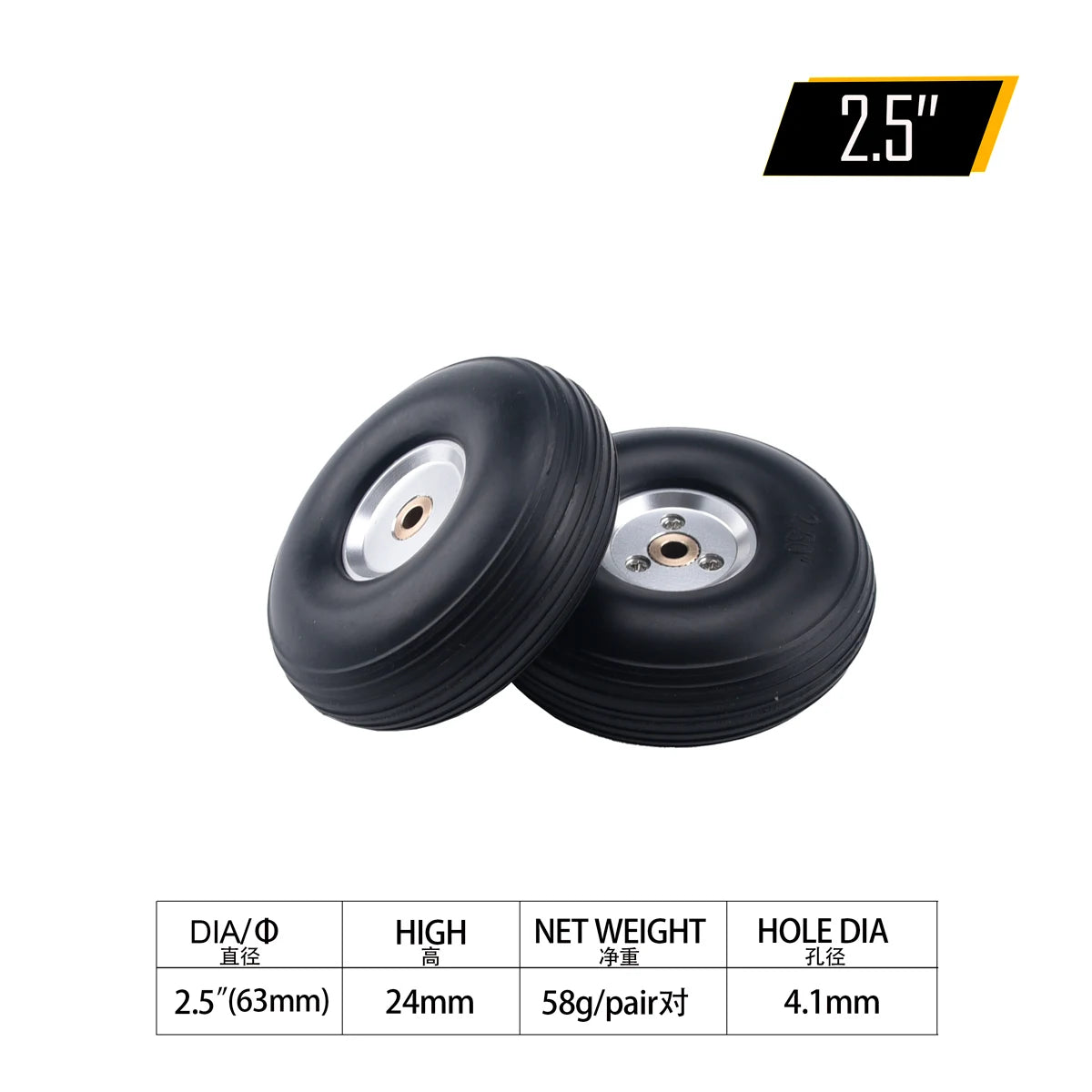 2PCS Ruedas de Avión RC con Núcleo de Aluminio – Neumáticos PU 1" a 5" para Modelos de Aeronaves RC