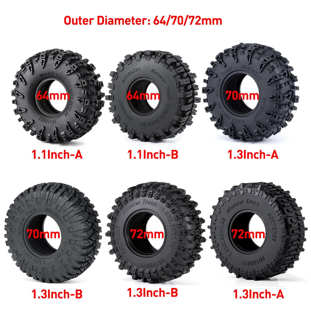 AXSPEED 4PCS Neumáticos de Goma 1.3"/1.1" – Mud Terrain para Micro Crawler 1/18 & 1/24