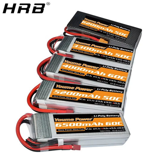 Batería Youme LiPo 2S–6S 7.4V–22.2V 3300–6500mAh XT60 T Plug Hardcase para RC, Drones y Coches