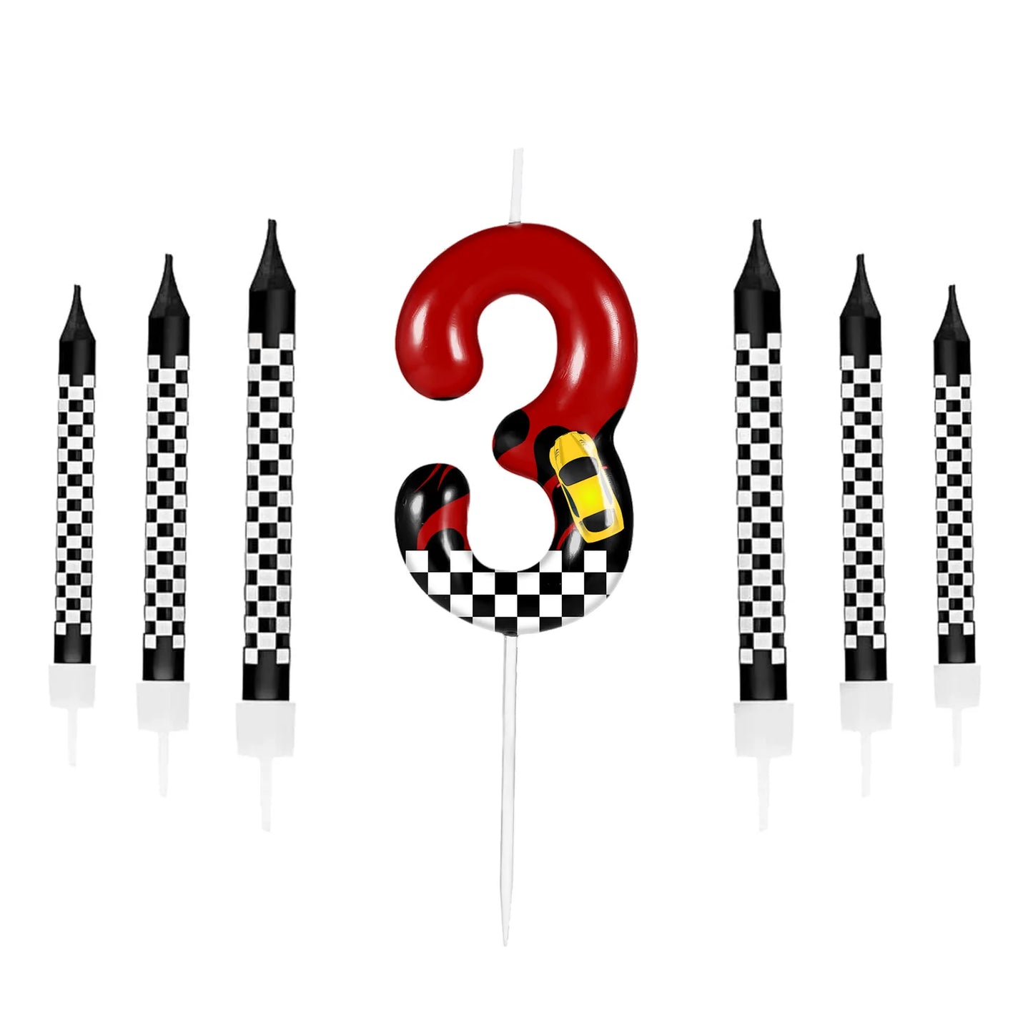 Velas Temáticas de Autos de Carreras para Cumpleaños – Set de 7 Piezas