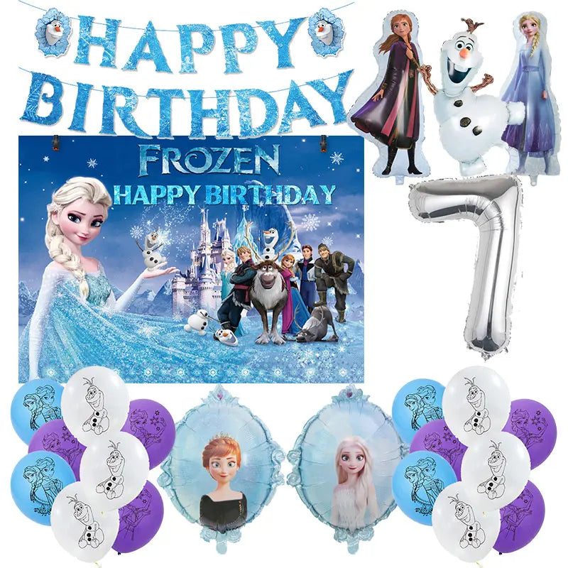 Decoración de Cumpleaños Disney Frozen – Mantel, Globos y Vajilla Azul para Fiesta Infantil
