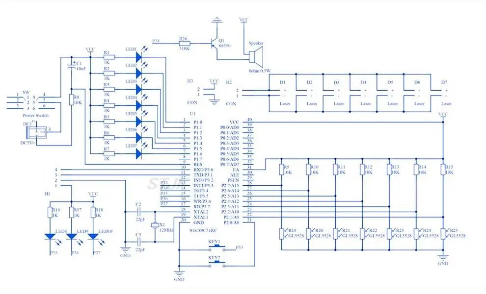 Kit Electrónico DIY Piano Láser HU-013 – 7 Escalas Musicales y Práctica de Soldadura
