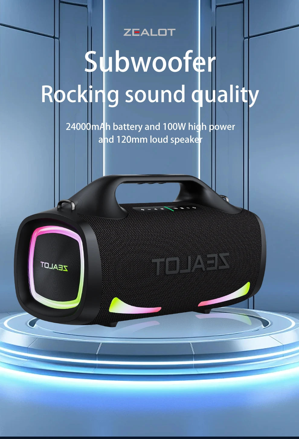 Altavoz Bluetooth Portátil ZEALOT S79 — 100W Subwoofer con Batería 24000mAh IPX6