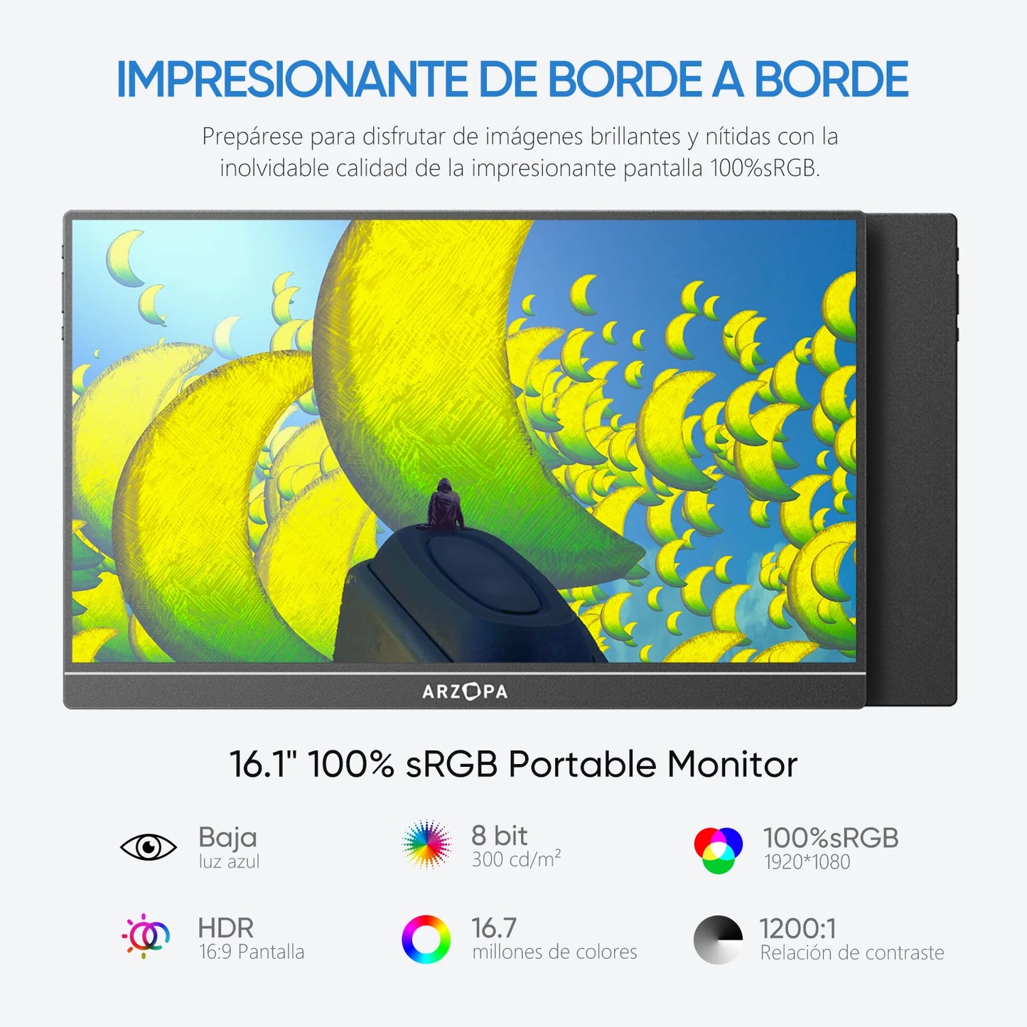 ARZOPA Z1C 16.1" 100% sRGB Portable Monitor FHD 1080P IPS – Monitor Externo para Mac, PC, Xbox, PS5, Switch