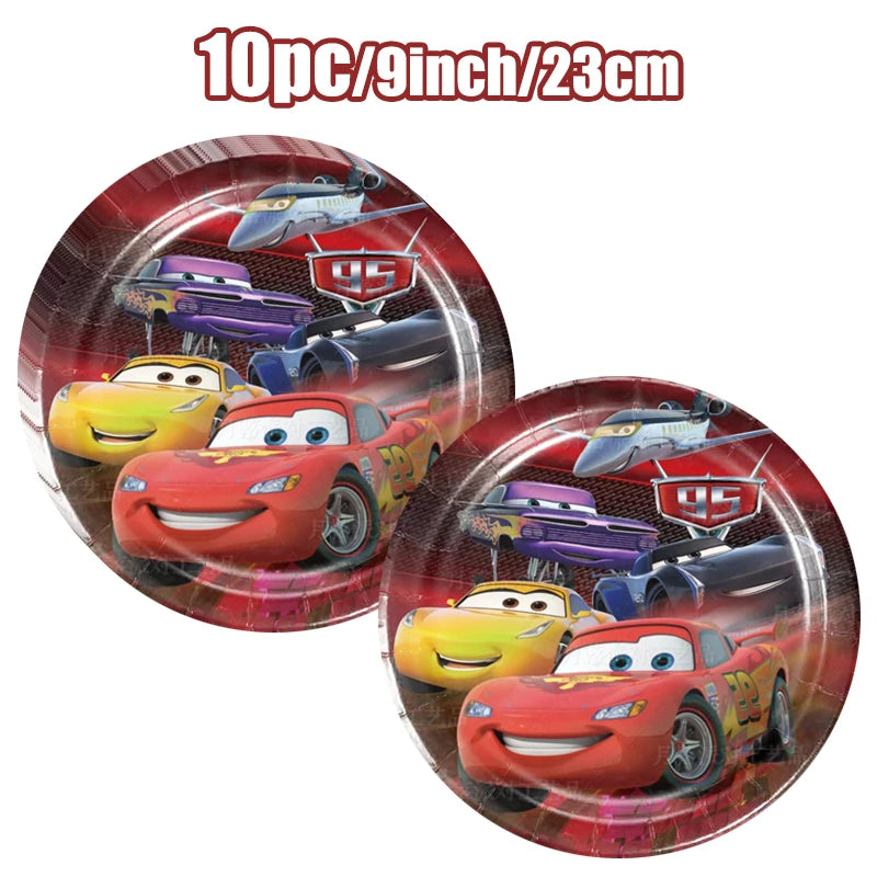 Decoración de Cumpleaños Disney Cars – Rayo McQueen | Platos, Vasos, Servilletas y Globos para Fiesta Infantil