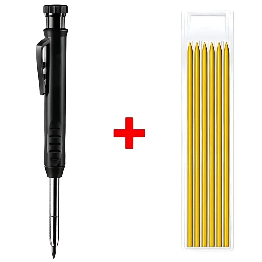 Lápiz de Carpintero Sólido con Minas de Repuesto y Sacapuntas Integrado – Marcador Mecánico para Agujeros Profundos