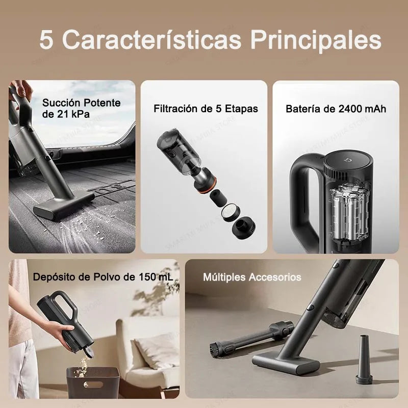 Aspiradora de Coche XIAOMI MIJIA — 21kPa, Batería 2400mAh, USB-C