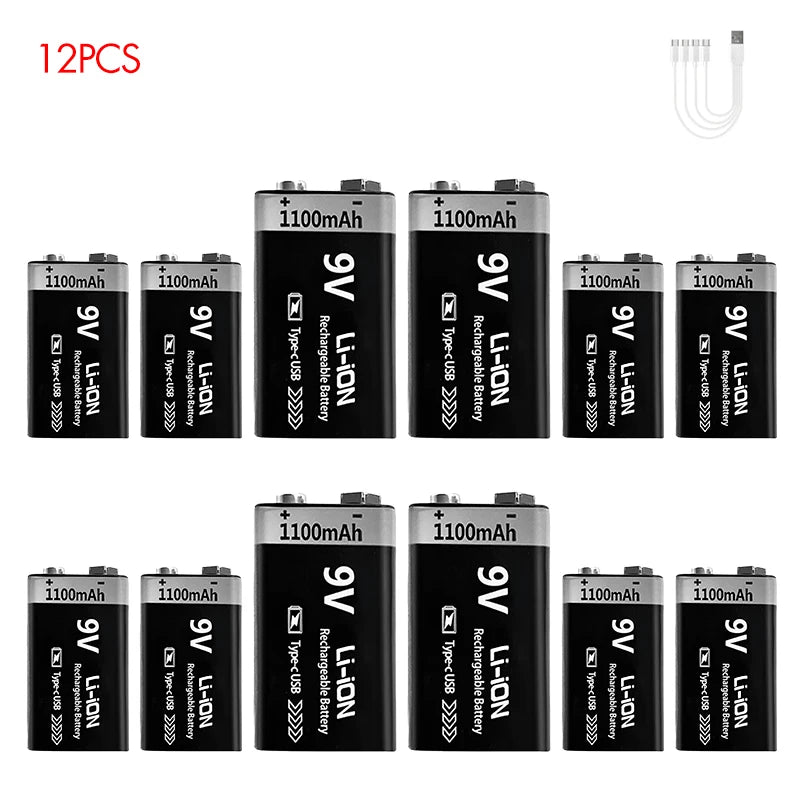 Batería Recargable Kuugro 9V 1100mAh USB Type-C – Li-ion para RC, Multímetro y Juguetes