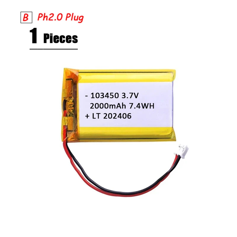 Batería LiPo 3.7V Recargable PH2.0 Plug – Compatible con PS4, GPS, Altavoces y MP3