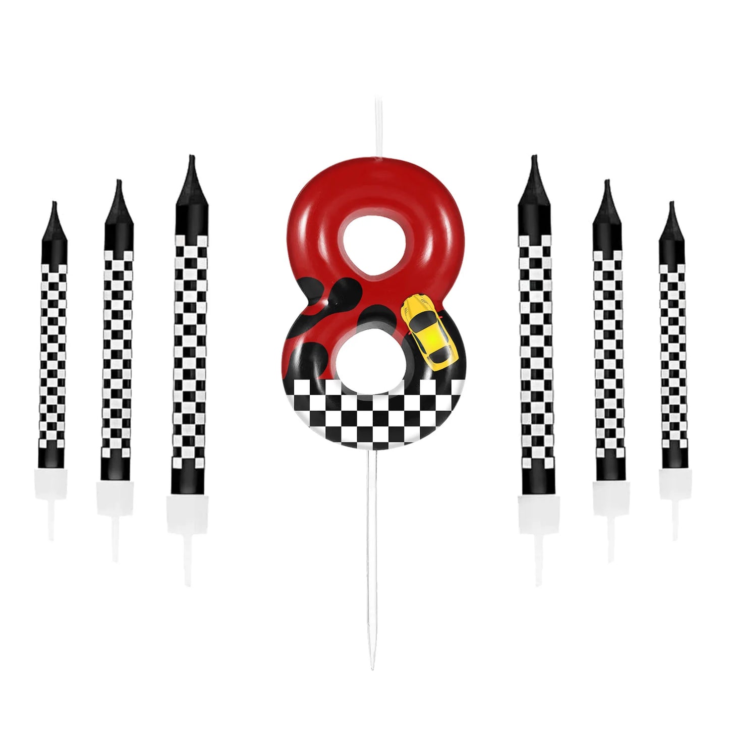 Velas Temáticas de Autos de Carreras para Cumpleaños – Set de 7 Piezas