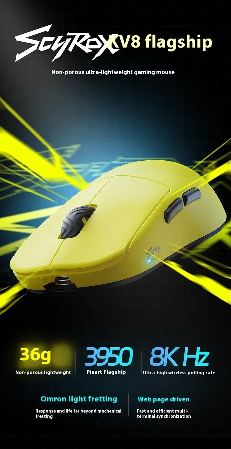 Scyrox V8 Mouse Dual Mode – Gaming 8K Low Latency Ligero y Personalizable para PC
